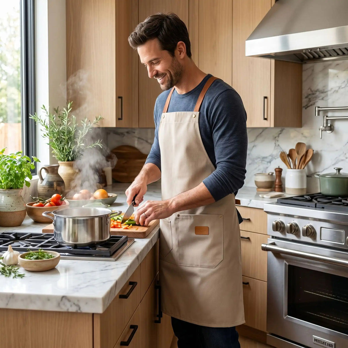 tablier de cuisine homme polyester beige